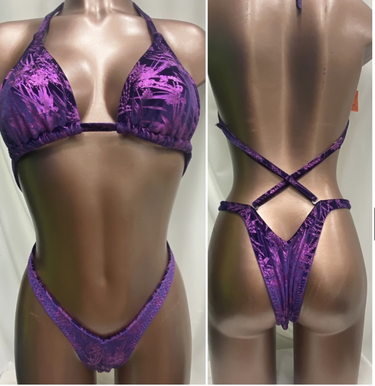 R6016 $40 
B+ sliding top
Small front +1" each hip
Xsmall back
Purple metallic velvet