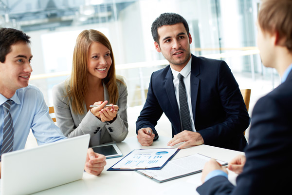 Business partners discussing ideas at meeting