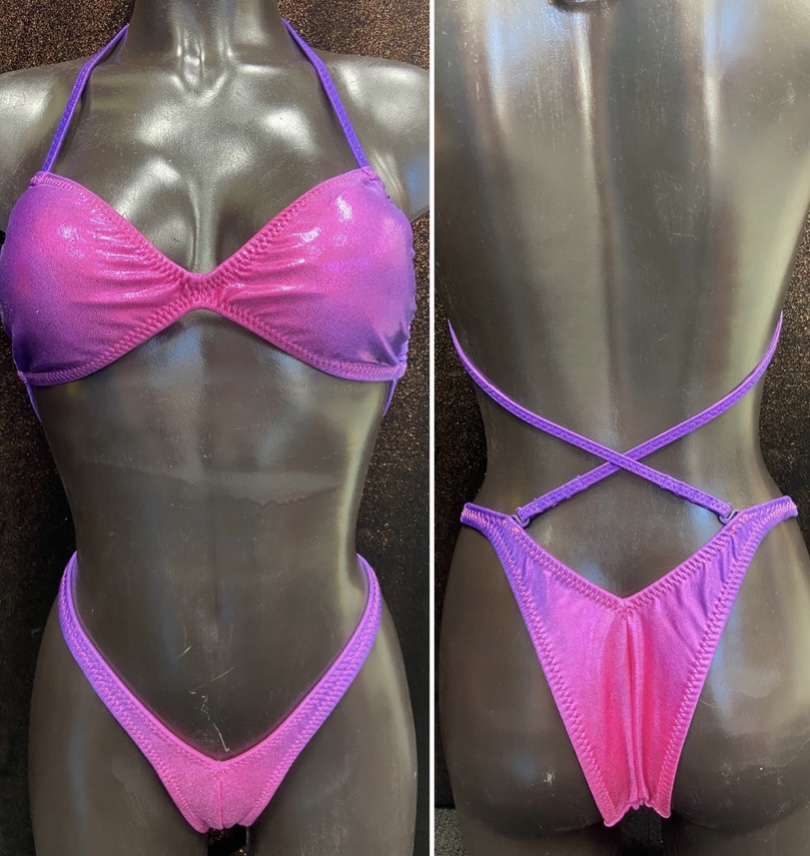 P5000 
$85
B size Brazilian top 
small front , xsmall back 
Pink/ Purple frost 