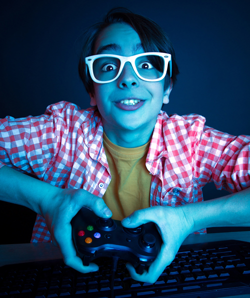 Emotional kid play video game