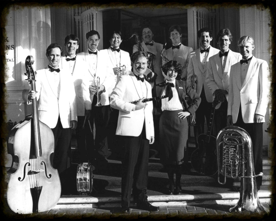 Royal Society Jazz Orchestra in front of Mark Hopkins Hotel, on Nob Hill, in San Francisco.