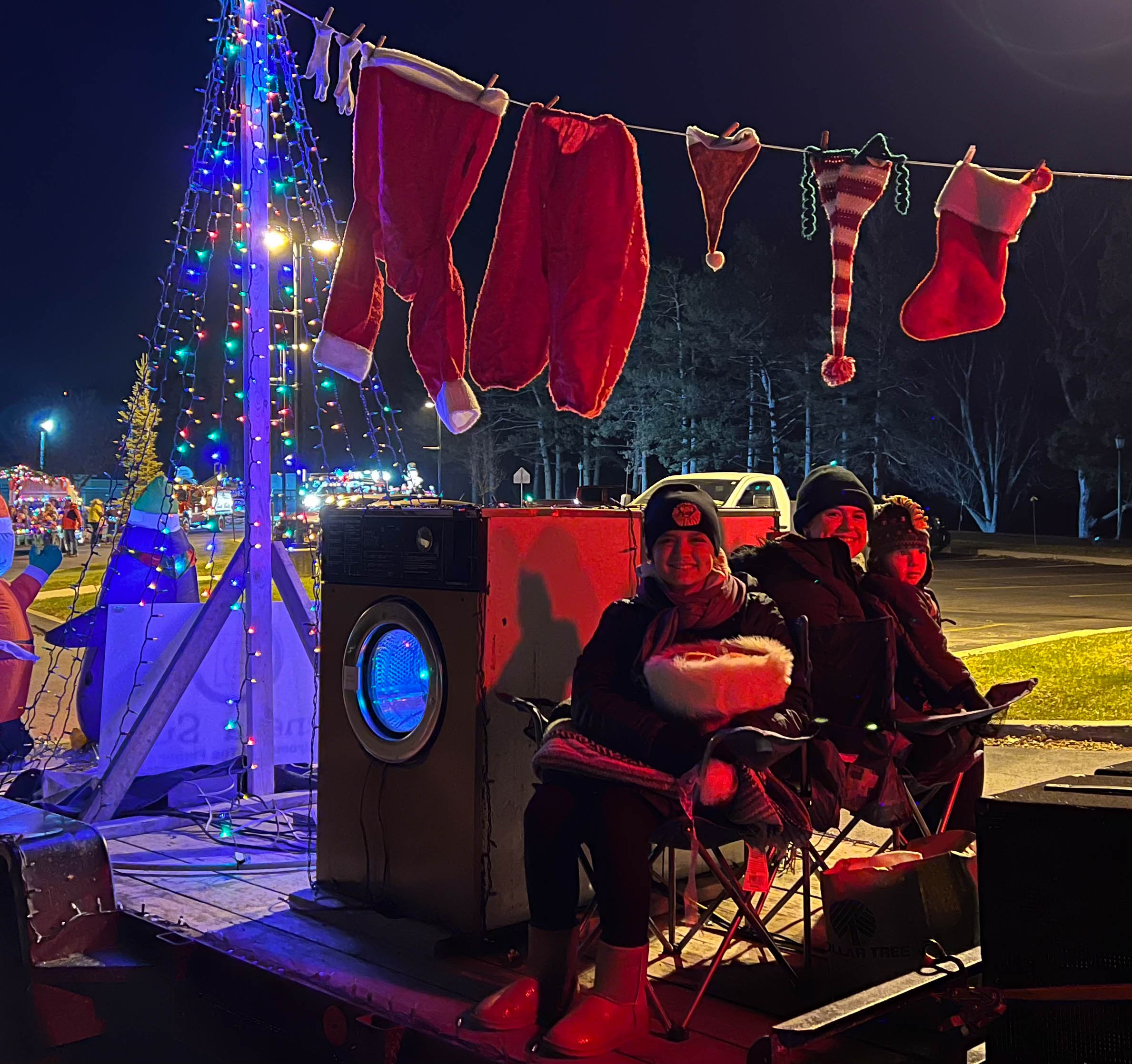 We froze on their laundry float for their holiday parade
