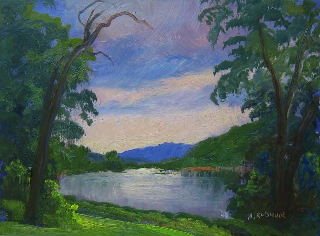 72. Evening on the Potomac at Hancock,  6x8 oil on panel