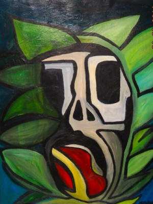 SOLD Skull Flower paint on paper  All artwork copyrighted©.
