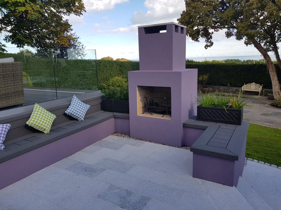 Outdoor Fireplace with Built in Seating