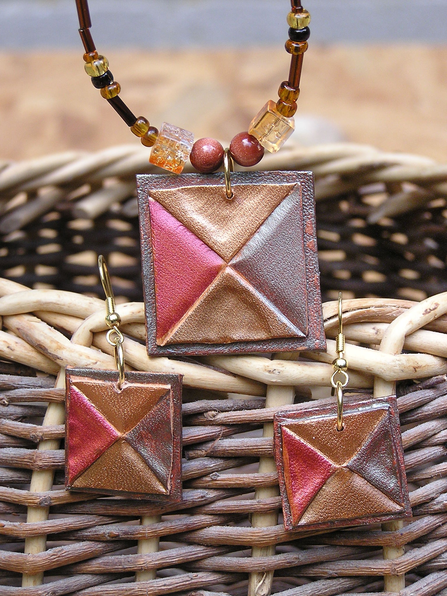 Leather Earrings and matching Pendant