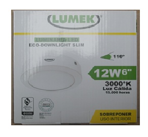 Panel LED SLIM 12W 6" /85-
265V 3000°K -  Redondo 
Sobreponer Lumek       
  Cod-15039

