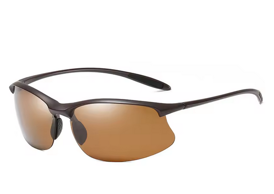 Ultraleichte polarisierte Sport-Sonnenbrille für Damen und Herren, Halbrand-Sonnenbrille, Sonnenbrille zum Radfahren, Autofahren, Angeln und für den Strand. Sportlicher Look. UV400-Filter - Braun