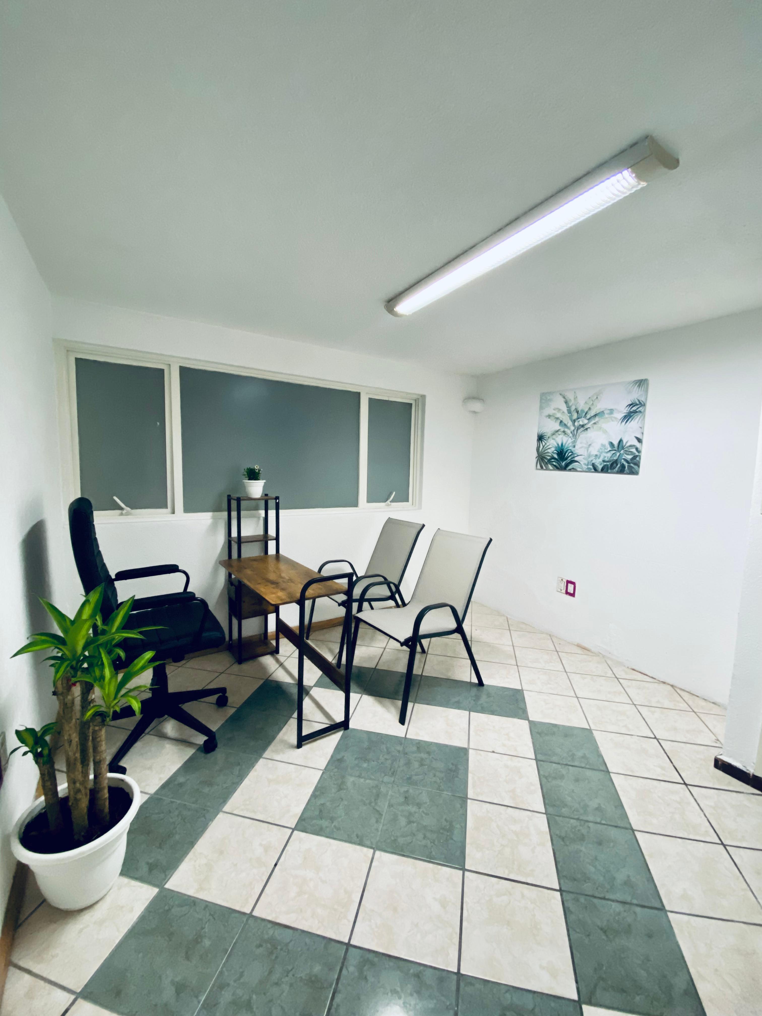 Recepción moderna y elegante con mostrador curvo, suelo de mármol y plantas decorativas.