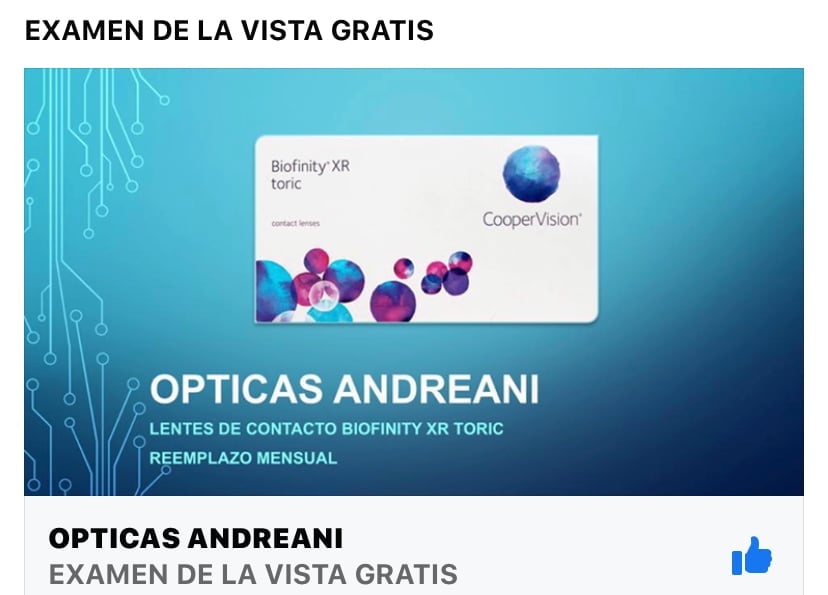 Examen de la vista gratis en Ópticas Andreani con lentes de contacto Biofinity XR Toric CooperVision