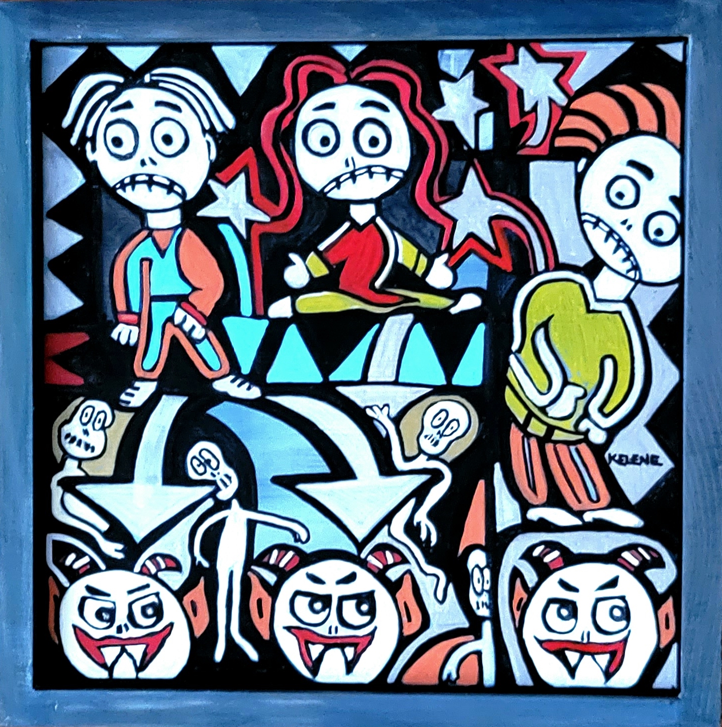 SOLD Title Underground Party. 10 x 10. Acrylic on wood 2022