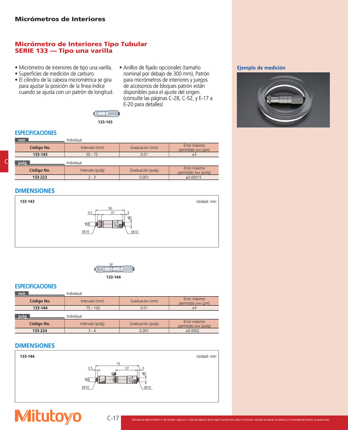 Micrómetro tipo tubular una varilla 