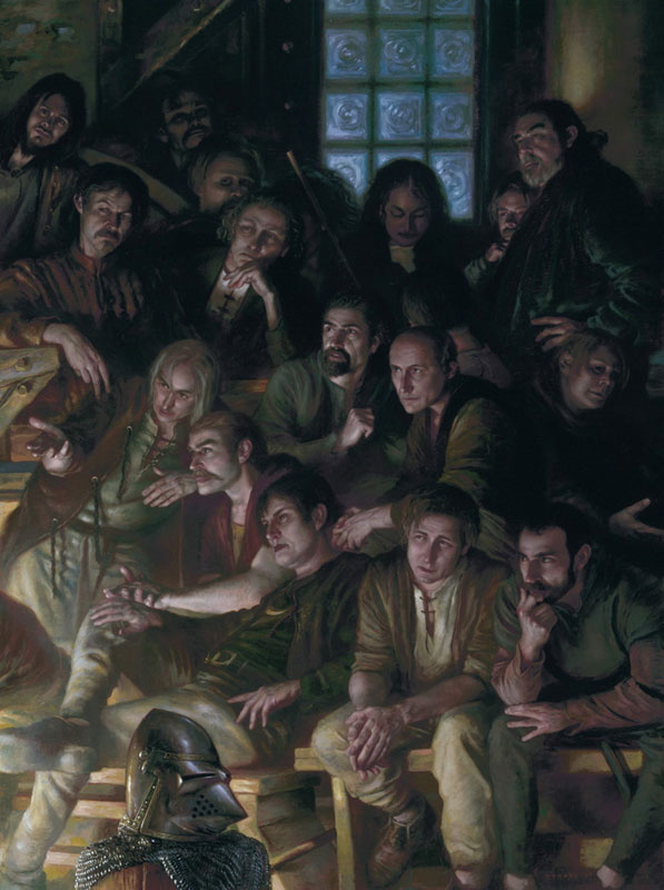 St. Crispin's Day
The Battle of Agincourt, 25 October 1415 
right panel of triptych
48" x 36"  Oil on Panel
Collection of Scot Tubbs