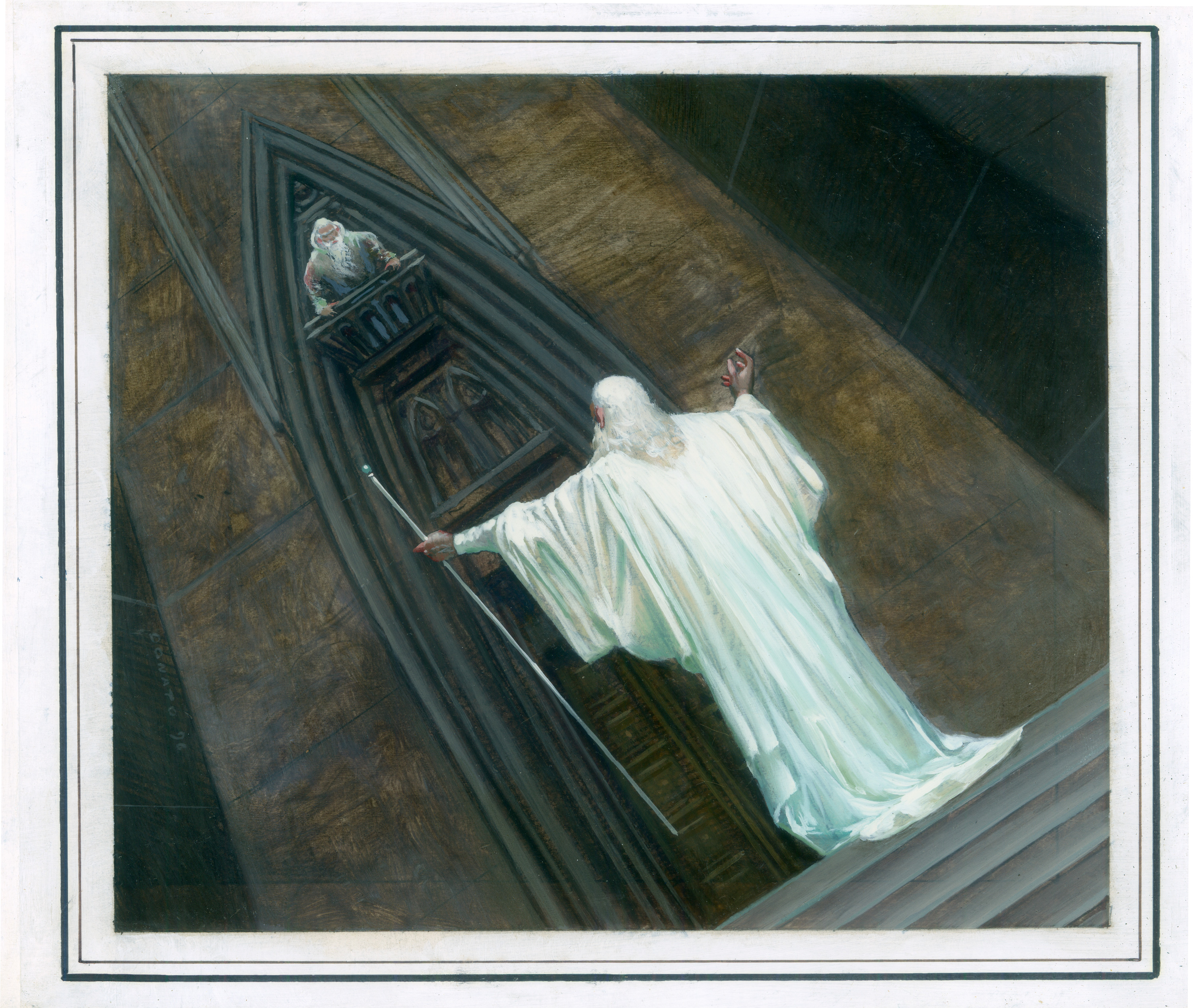 Pleading Words
6" x 8"  Oil on Panel  1996
trading card art for the Iron Crown Enterprises Middle-earth Card Game