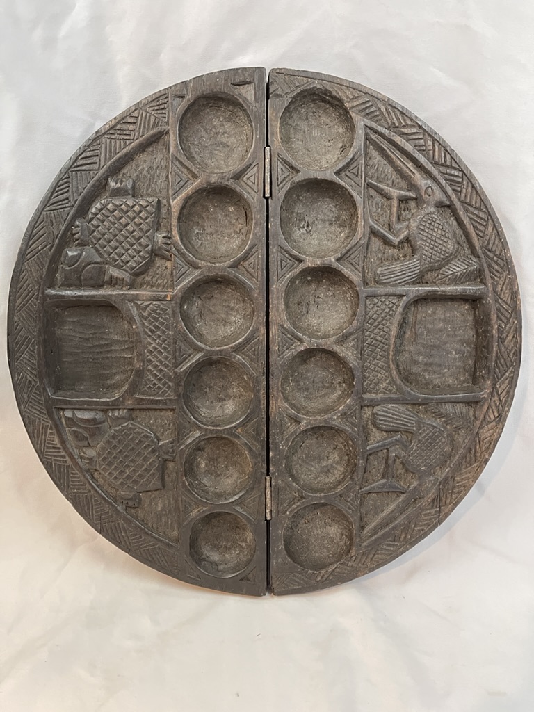 Rare Vintage Hand Carved WOOD Folding African Mancala Game - Detailed 2704
