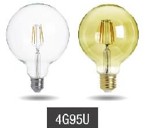Bombillo vintage G95 Globo 
pequeño 4W Claro/golden 2700k
 400 lm  E27 110-130V 18.000 
Hr. Evergreen  Cod-15350-
15351