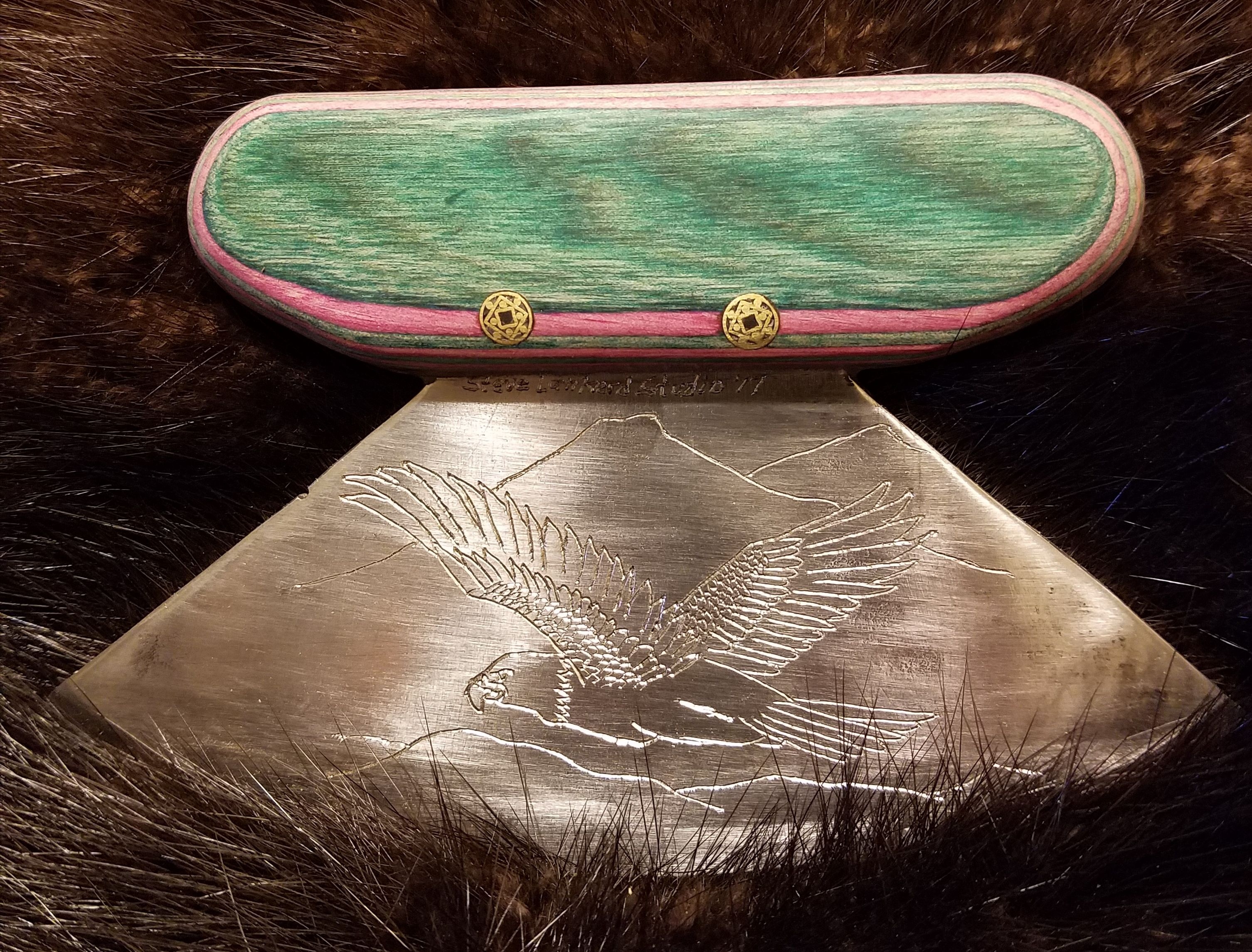 Eagle Engraved Ulu with Dymondwood Handle,   $110.00