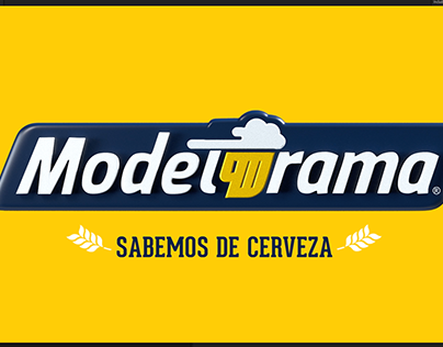 Logotipo de Modelorama sobre fondo amarillo con el lema Sabemos de cerveza