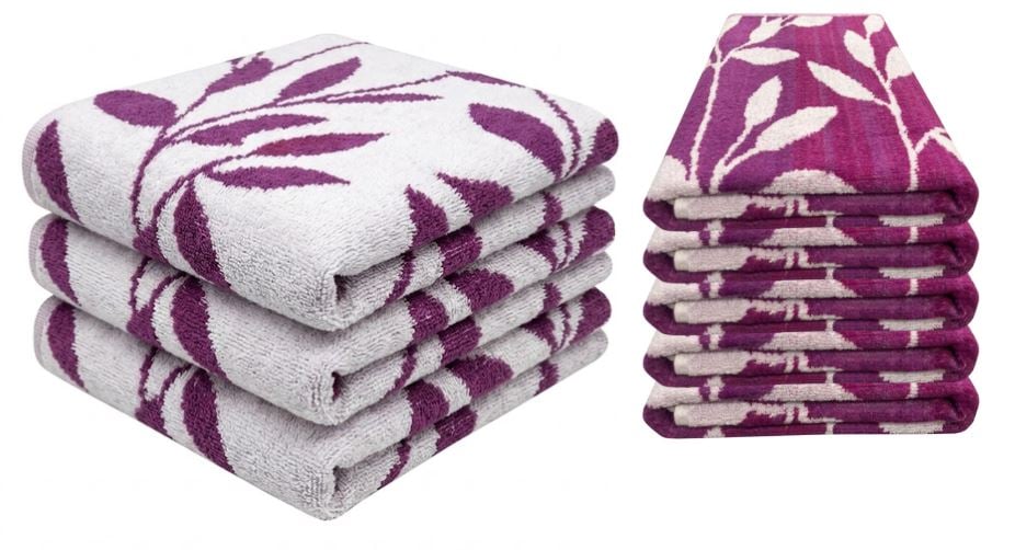 PURPLE &amp; WHITE FLORES TOWEL
DOUBLE SIDE
30X53
36 PC/CS
