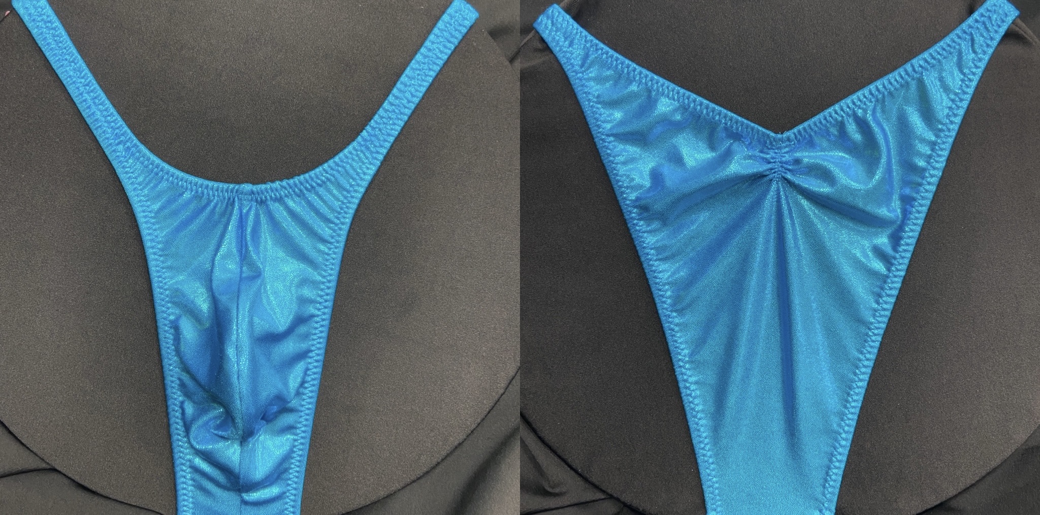 Aqua Shimmer Frost
Pro Cut 
available in S,M,L,XL
back gathers optional
$45.00
