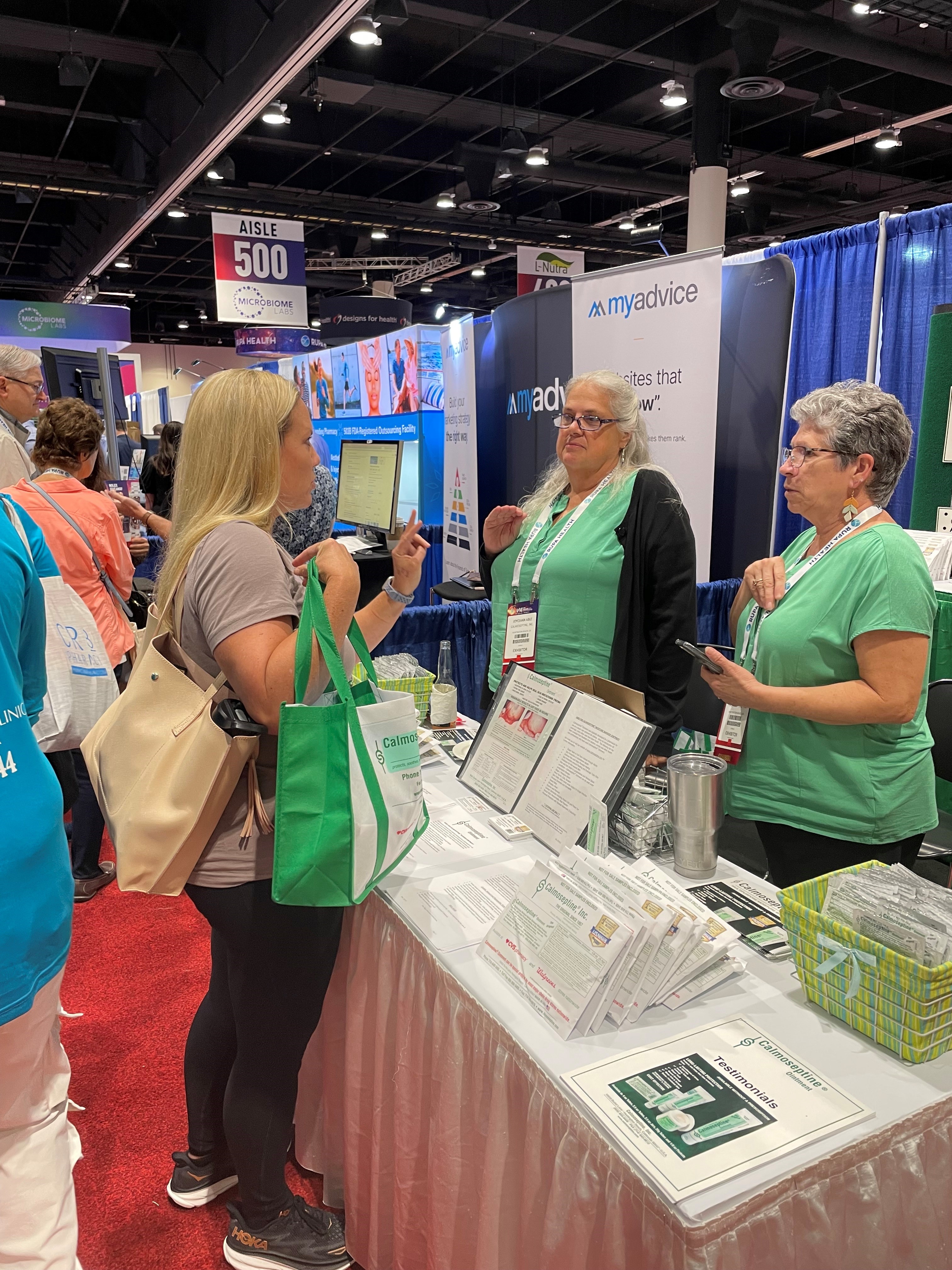 Judy Ramsdon, RN (right) and JoyceAnn Able, RN (middle) chat with an attendee.
American Academy of Anti-Aging Medicine (A4M) Spring Congress in Orlando, FL.  May 2023.