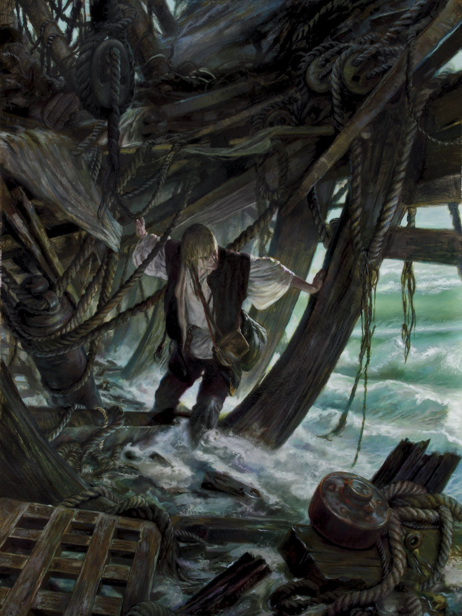 Scholar- Robinson Crusoe
36"x48" oil on panel 2011 
cover art for the Tor Books novel by L.E. Modessit, Jr
original art available for purchase 