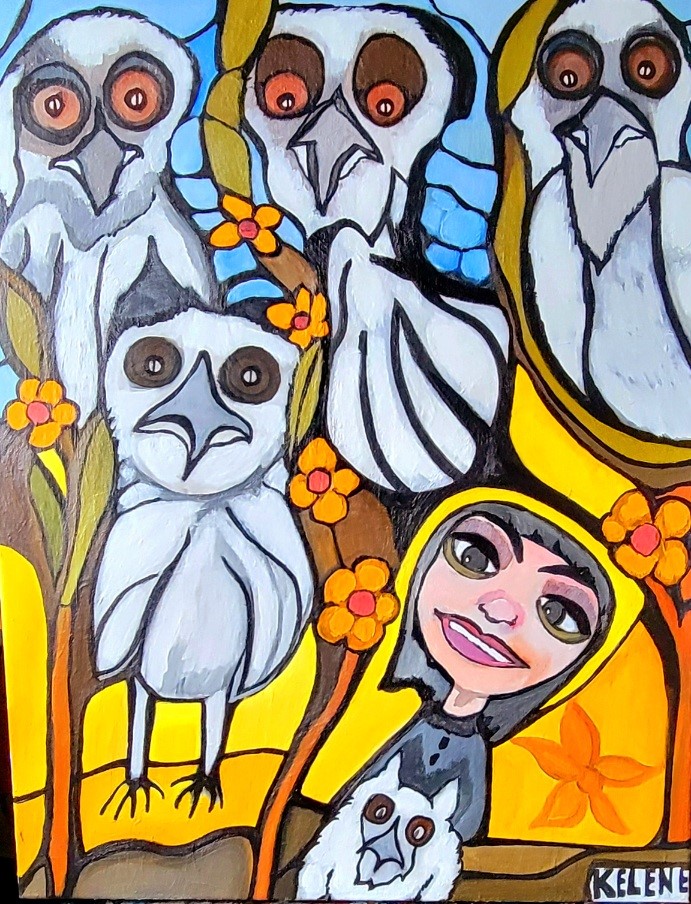 Title Bird Watching 18 x 24 acrylic on canvas Kelene 2025 $400.00