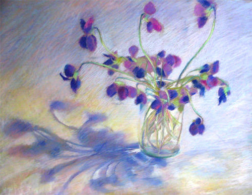 Violets in a jam jar by Katherine Tyrrell (Pastel 19.5" x 25.5")