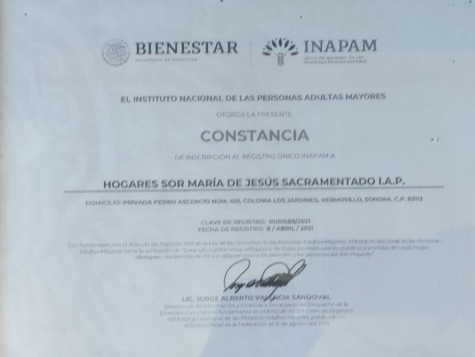 Constancia INAPAM
