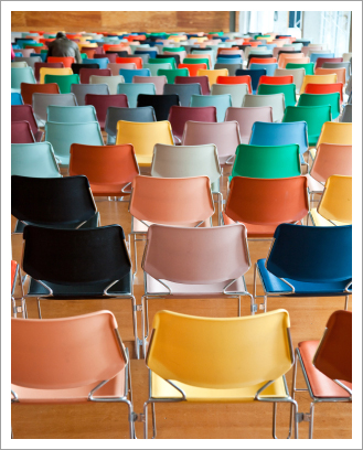 Modern chairs in auditorium||||