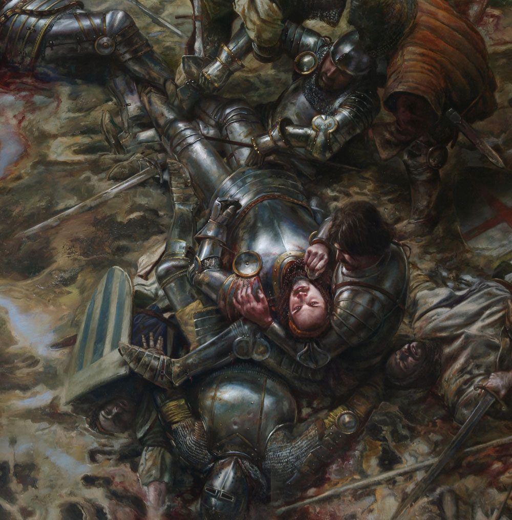 The Battle of Agincourt, 25 October 1415 
detail of center panel of triptych
48" x 84"  Oil on Panel
Collection of Scot Tubbs