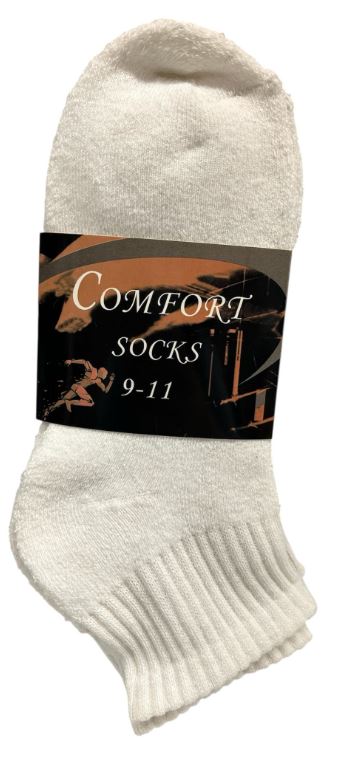 Q102 
3PK COMFORT SOCKS QUARTER  WHITE 9-11
UPC 812462030613
Q202
3PK COMFORT SOCKS QUARTER 10-13 WHITE
UPC 812462030644
120 CS PACK