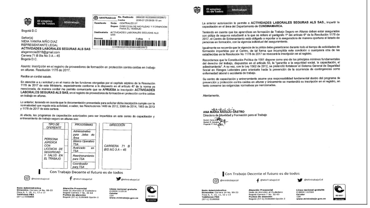aprobación ministerio de trabajo