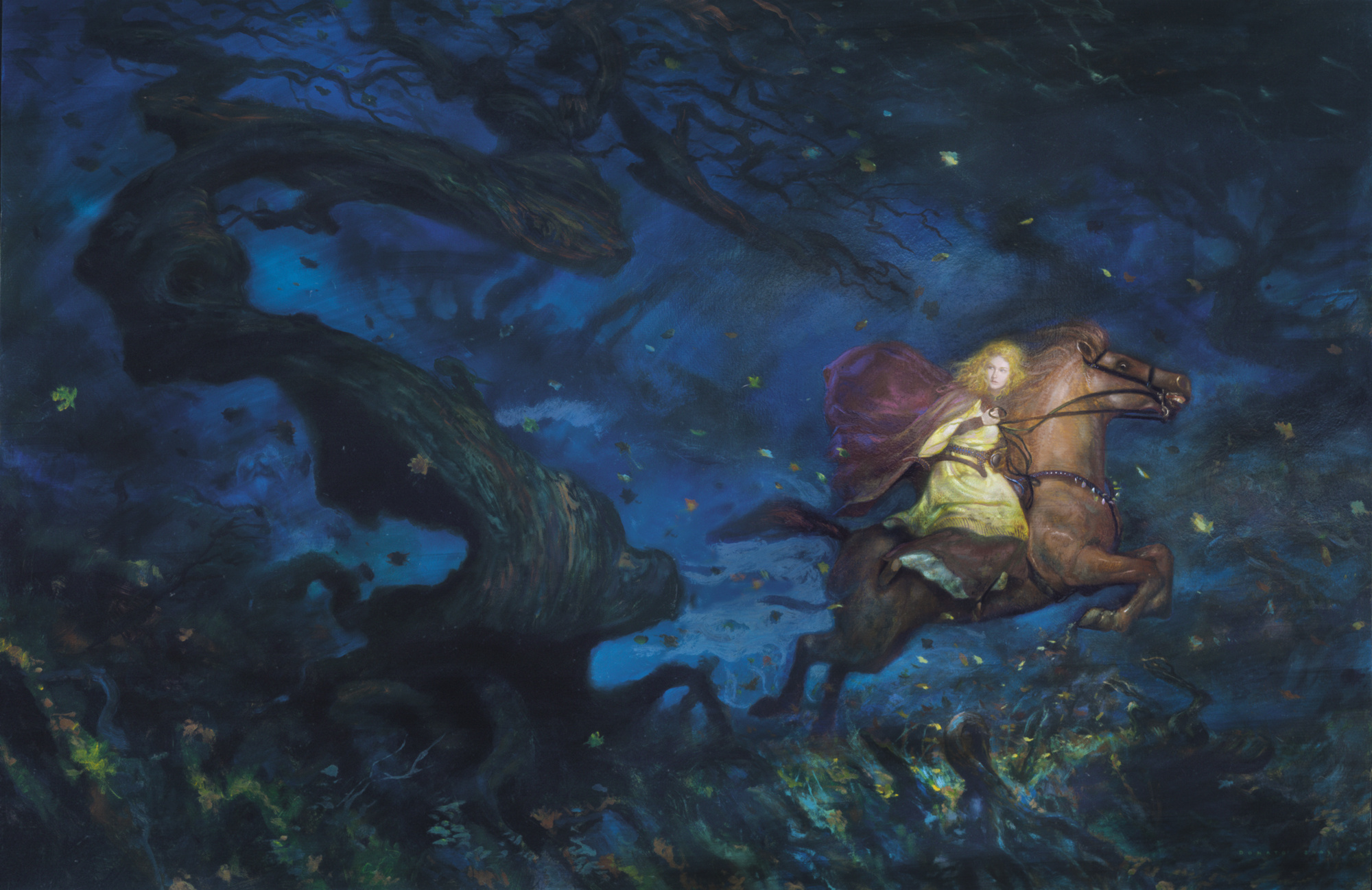 Pursuit of the Fairies
24" x 36" Oil on Panel
Created as the cover for An Earthly Knight by Janet McNaughton from Simon and Schuster Books
Collection of Mary and George Beahm
