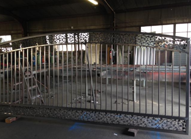 Iron fence in the workshop during its production.
