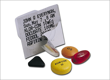 Colored packaged medications||||