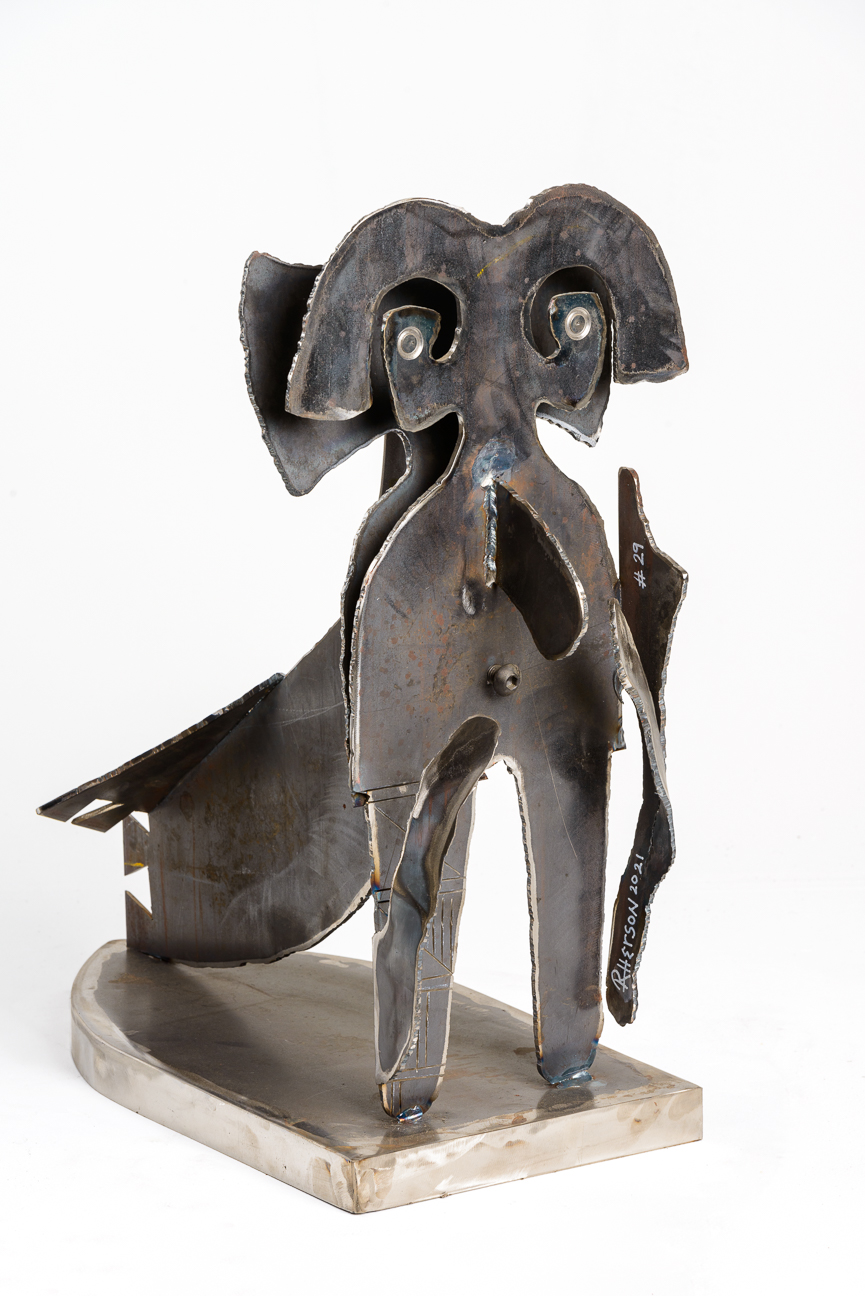 Shango's Friend - #29 - 2022, Fabricated Corten Steel and Stainless Steel Plate, 24" x 8" x 13"