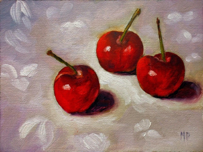 Three Cherries ~ 5"x7" Oil on Canvas Panel