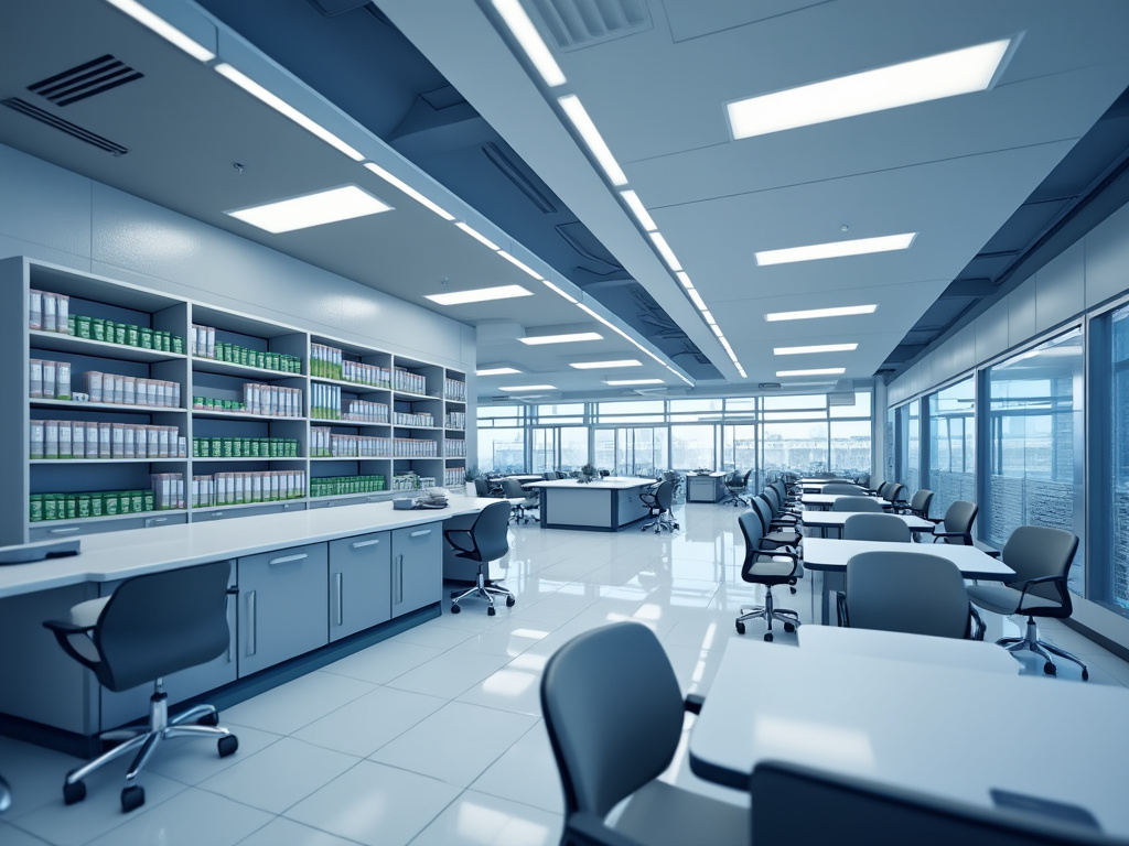 Oficina moderna y luminosa con escritorios, sillas ergonómicas y ventanas grandes.