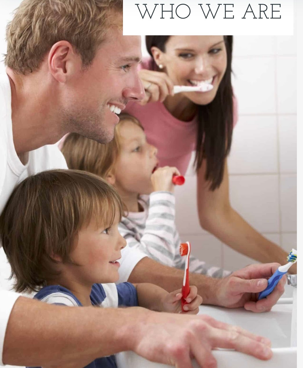 Family brushing teeth together in the bathroom, smiling and enjoying oral hygiene. Family brushing teeth together in the bathroom, smiling and enjoying oral hygiene.