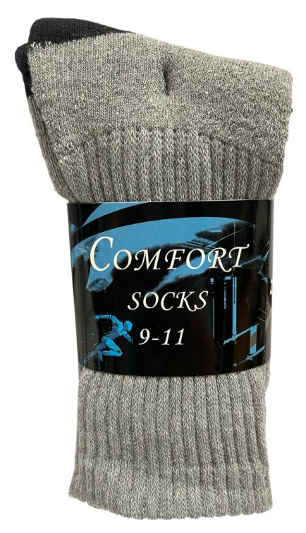 C309 
2PK COMFORT SOCKS CREW GREY W/BLACK HEEL&TOE 9-11
UPC 6135698764386
C409 2PK COMFORT SOCKS CREW GREY W/BLACK HEEL & TOE 10-13
UPC 812462030170
80 CS PACK
