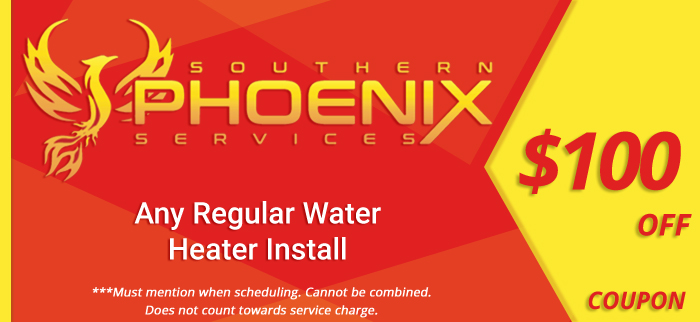 Coupon for $100 off any regular water heater install.