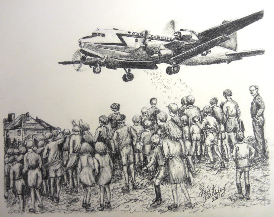 "Berlin Airlift Candy Bomber", Graphite on Paper  Donated to the USAF Art Program