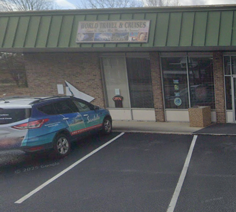 Outside World Travel & Cruises’ office.