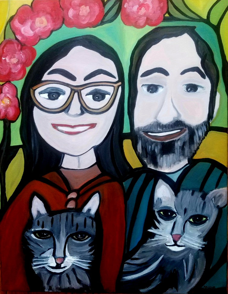 SOLD Title: Friends 22 x 28 Acrylic on canvas. Commissioned work