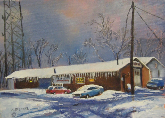 Earnies Auto Repair, Bethesda, 9" x 12" Oil on Canvas