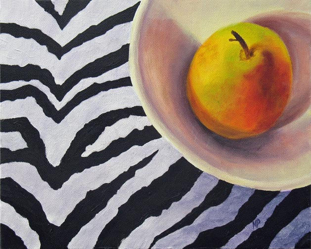 Pear On Zebra  
8x10 Oil on canvas