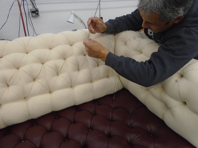 Button Tufted Leather Sofa