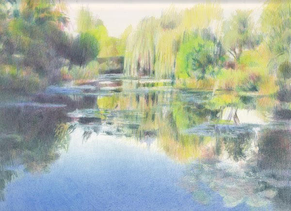 The Water Garden at Giverny
9" x 12", coloured pencils on Arches HP
