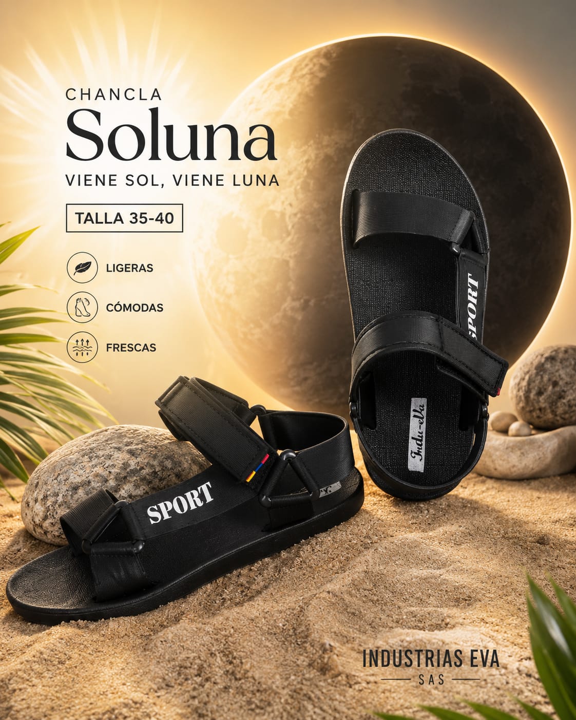 Chanclas grises de goma con tiras negras sobre fondo blanco